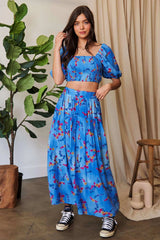 Davi & Dani Smocing Bodice Puff Short Sleeve Printed Crop Top - Trendsi - Flyclothing LLC