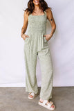 Smocked Bodice Square Neck Sleeveless Floral Jumpsuit - Trendsi - Flyclothing LLC