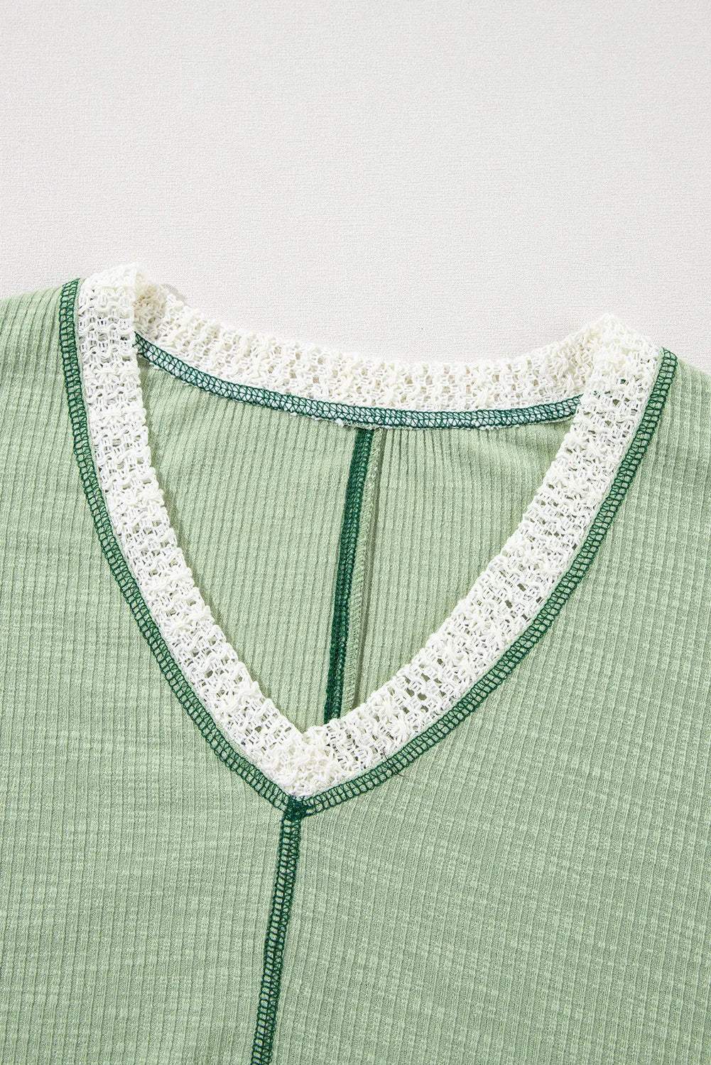 Lace Detail Contrast V-Neck Long Sleeve Blouse - Trendsi - Flyclothing LLC