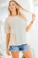 Heimish Full Size Contrast Round Neck Short Sleeve T-Shirt Plus Size - Trendsi - Flyclothing LLC