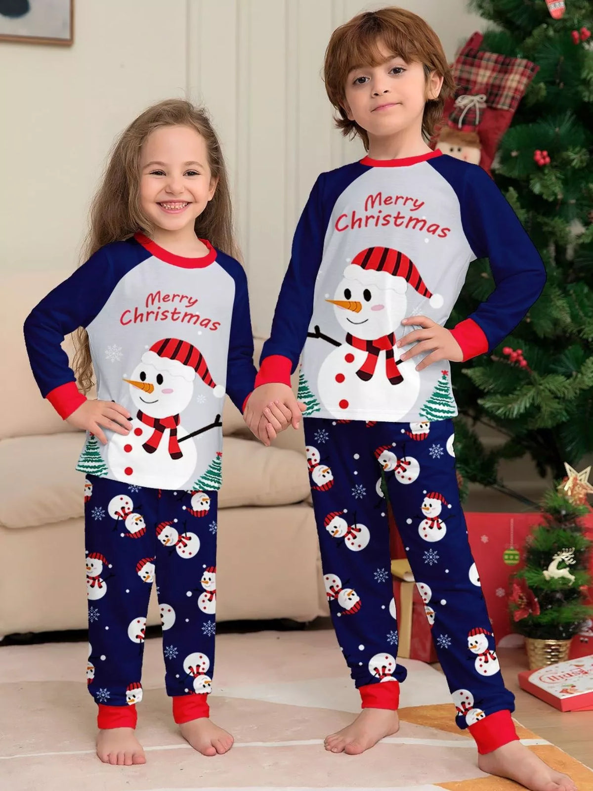 Full Size Family Matching Christmas Snowman Print Pajama Set Plus Size - Trendsi - Flyclothing LLC