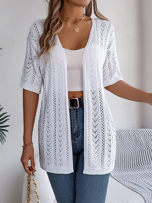 Openwork Open Front Half Sleeve Cardigan - Trendsi