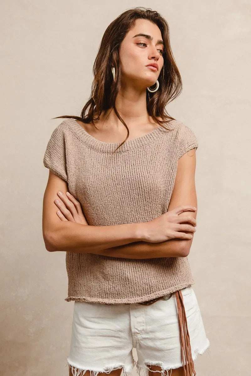 BiBi One Side Off Shoulder Knit Top - Trendsi - Flyclothing LLC