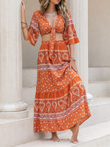Printed Plunge Half Sleeve Top and Skirt Set - Trendsi - Flyclothing LLC