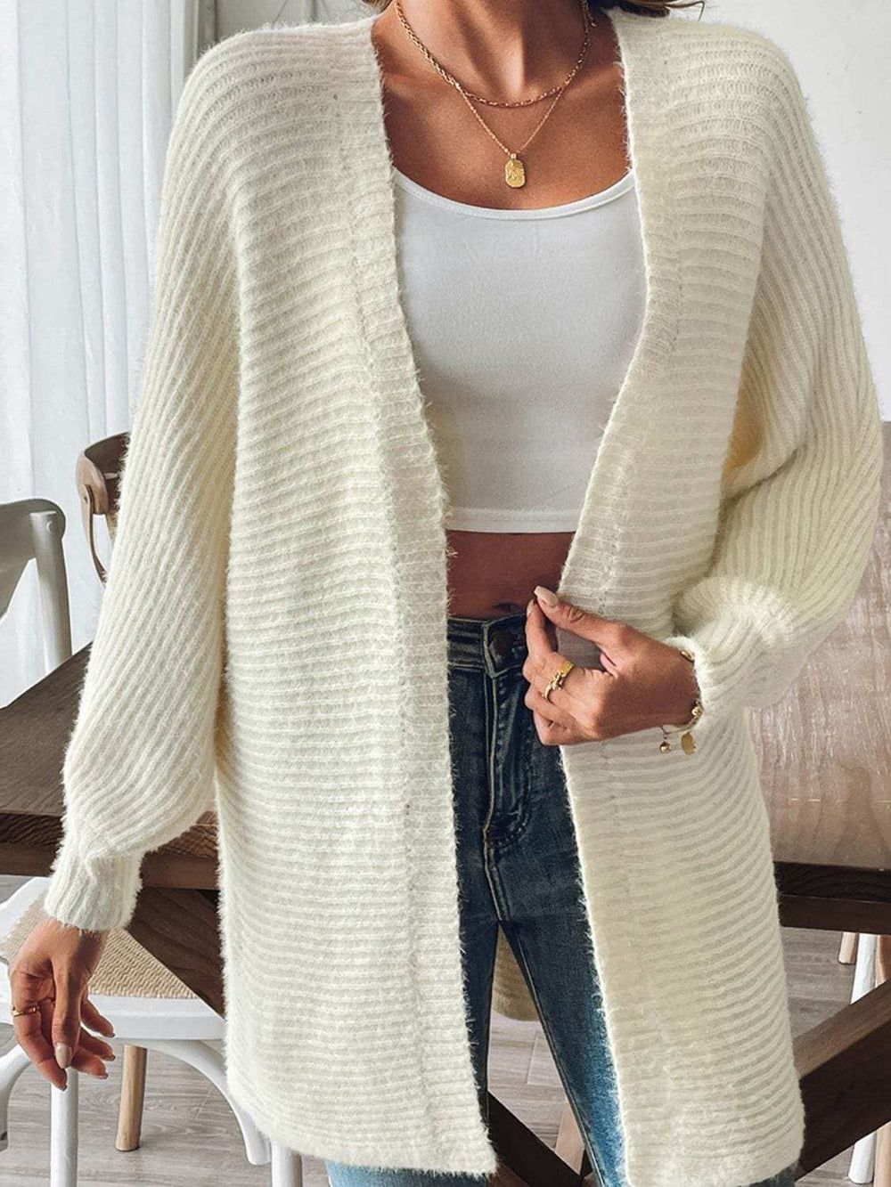 Open Front Long Sleeve Cardigan - Trendsi - Flyclothing LLC