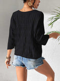 V-Neck Three-Quarter Sleeve Knit Top - Trendsi - Flyclothing LLC