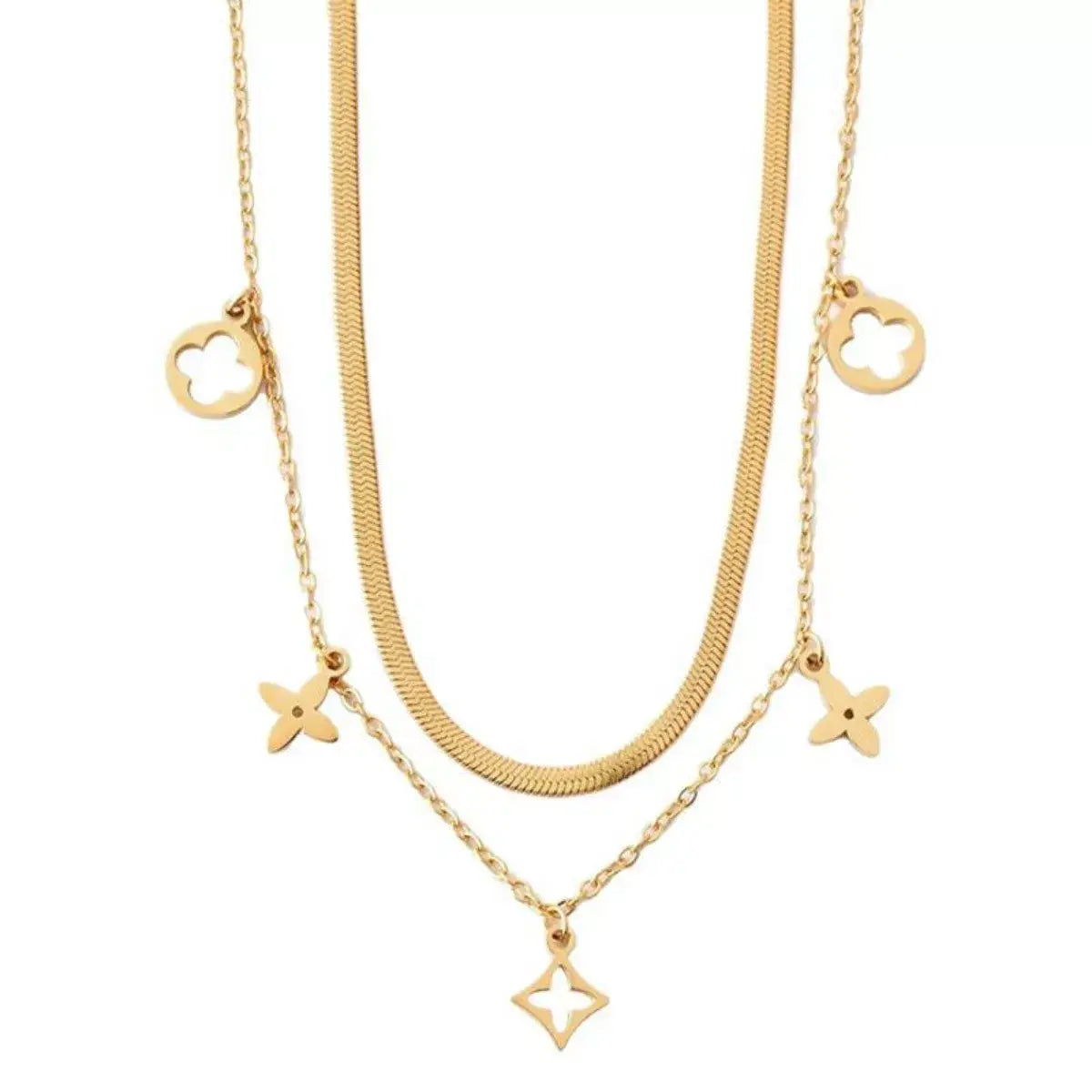18K Gold-Plated Double Layered Charm Necklace - Trendsi - Flyclothing LLC
