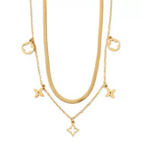 18K Gold-Plated Double Layered Charm Necklace - Trendsi - Flyclothing LLC