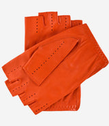 Rossana (orange) - Italian fingerless lambskin leather driving gloves