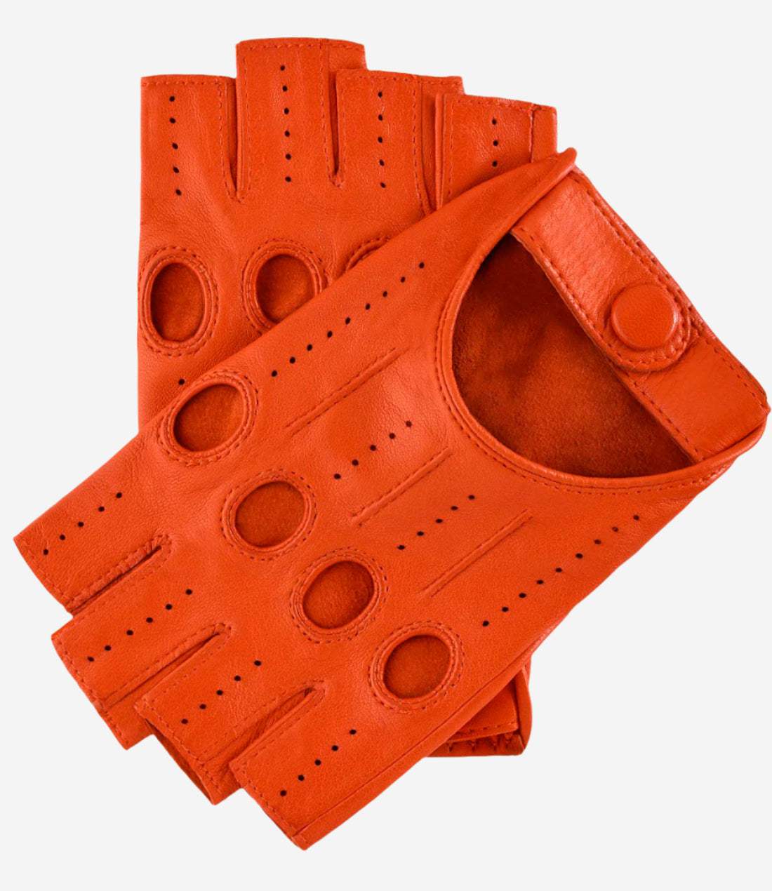 Rossana (orange) - Italian fingerless lambskin leather driving gloves