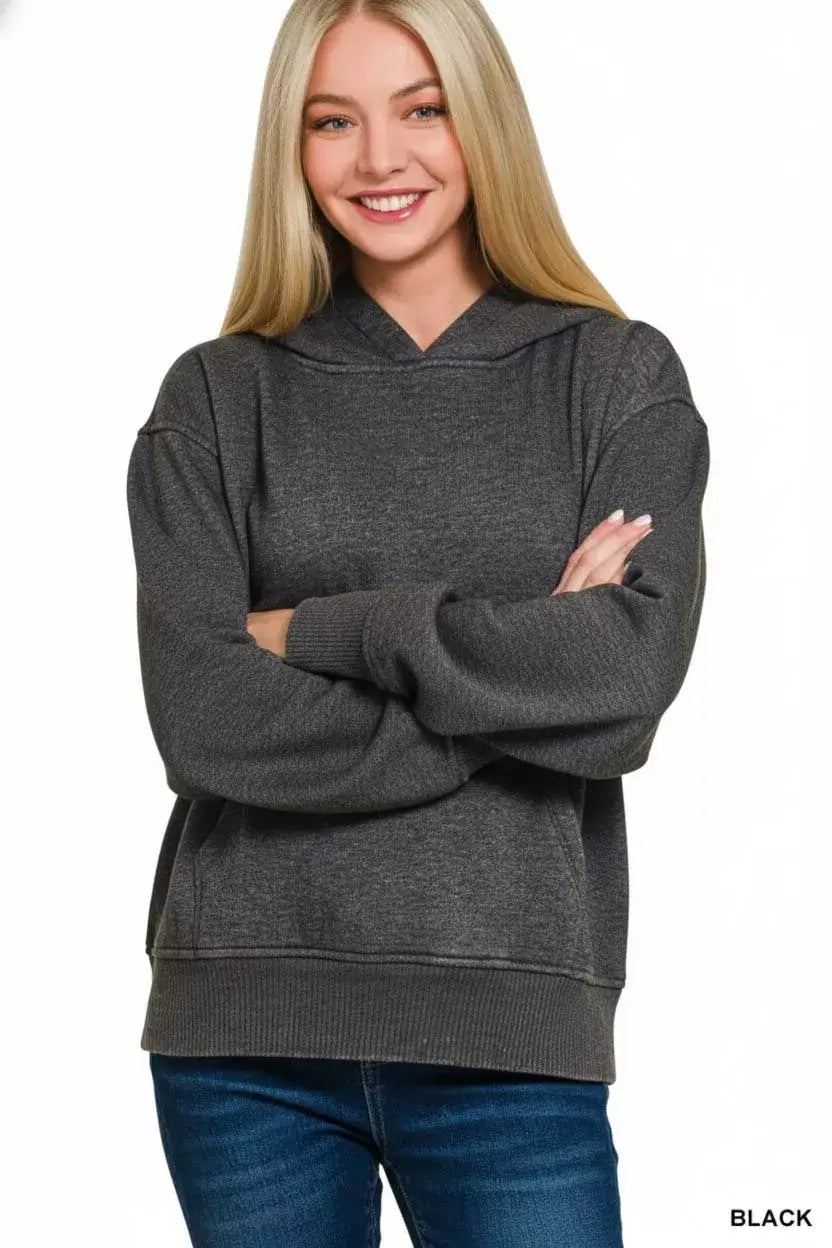 Zenana Fleece Acid Wash Kangaroo Pocket Hoodie - Trendsi - Flyclothing LLC