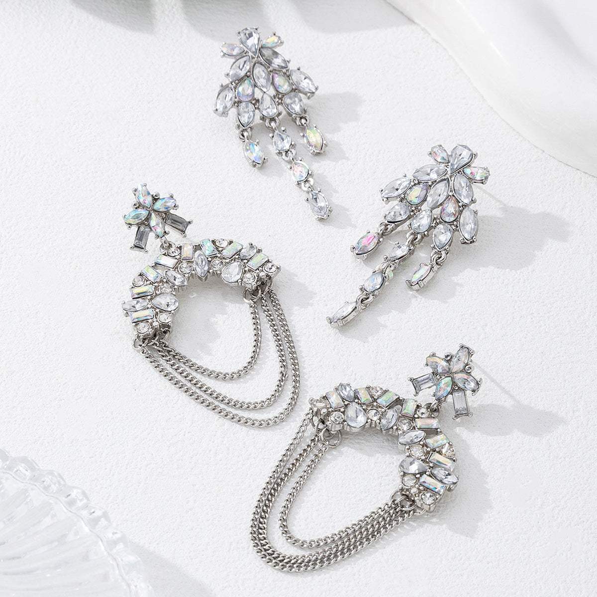 Trending Fashion Chain Rhinestone Drop Earrings For Women, Unique Versatile Light Luxury Alloy Ear Jewelry, Geometric Stud Earrings - My Store - Flyclothing LLC