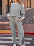 Contrast Trim Round Neck Top and Pants Set - Trendsi - Flyclothing LLC