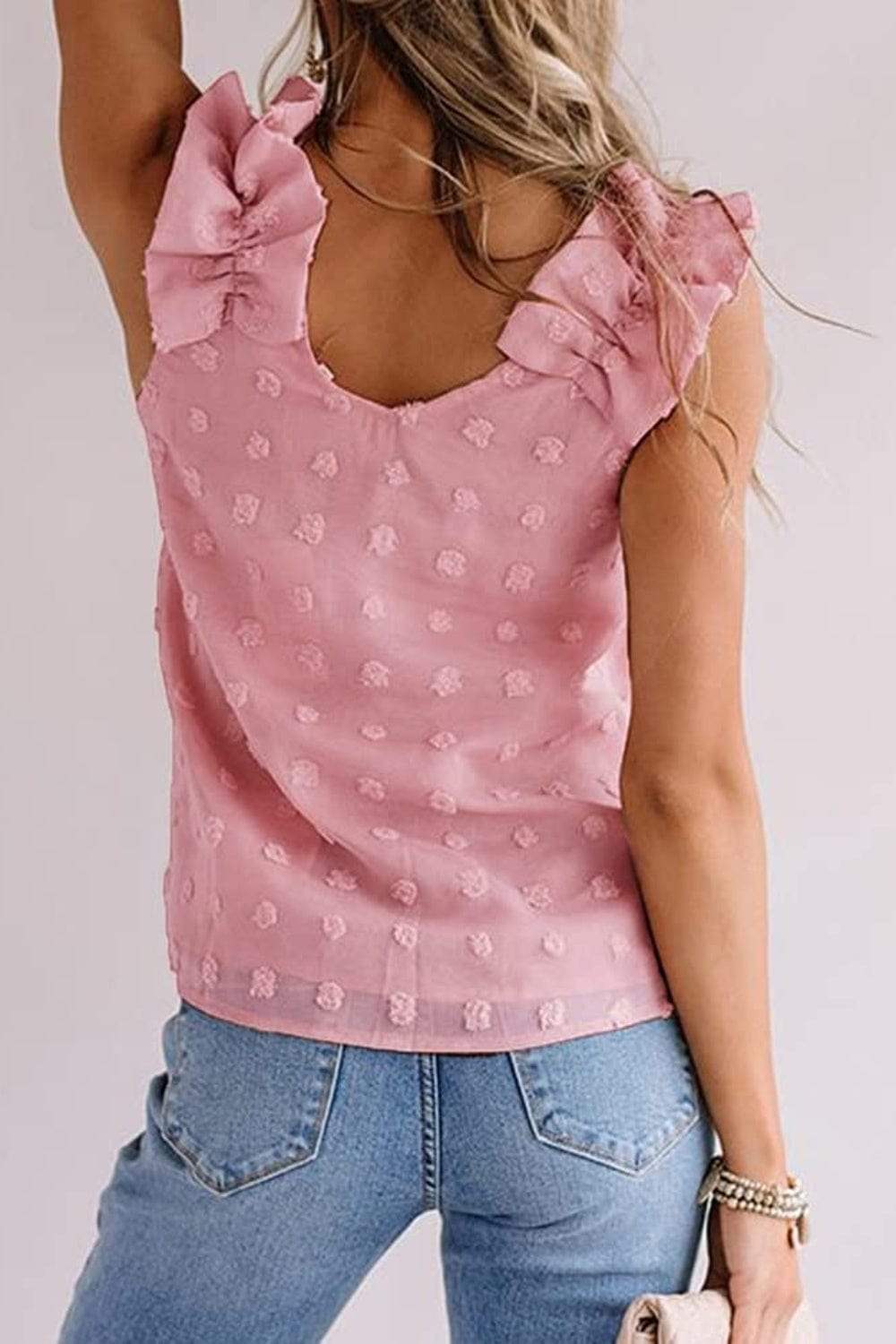 Full Size Swiss Dot V-Neck Tank - Trendsi - Flyclothing LLC
