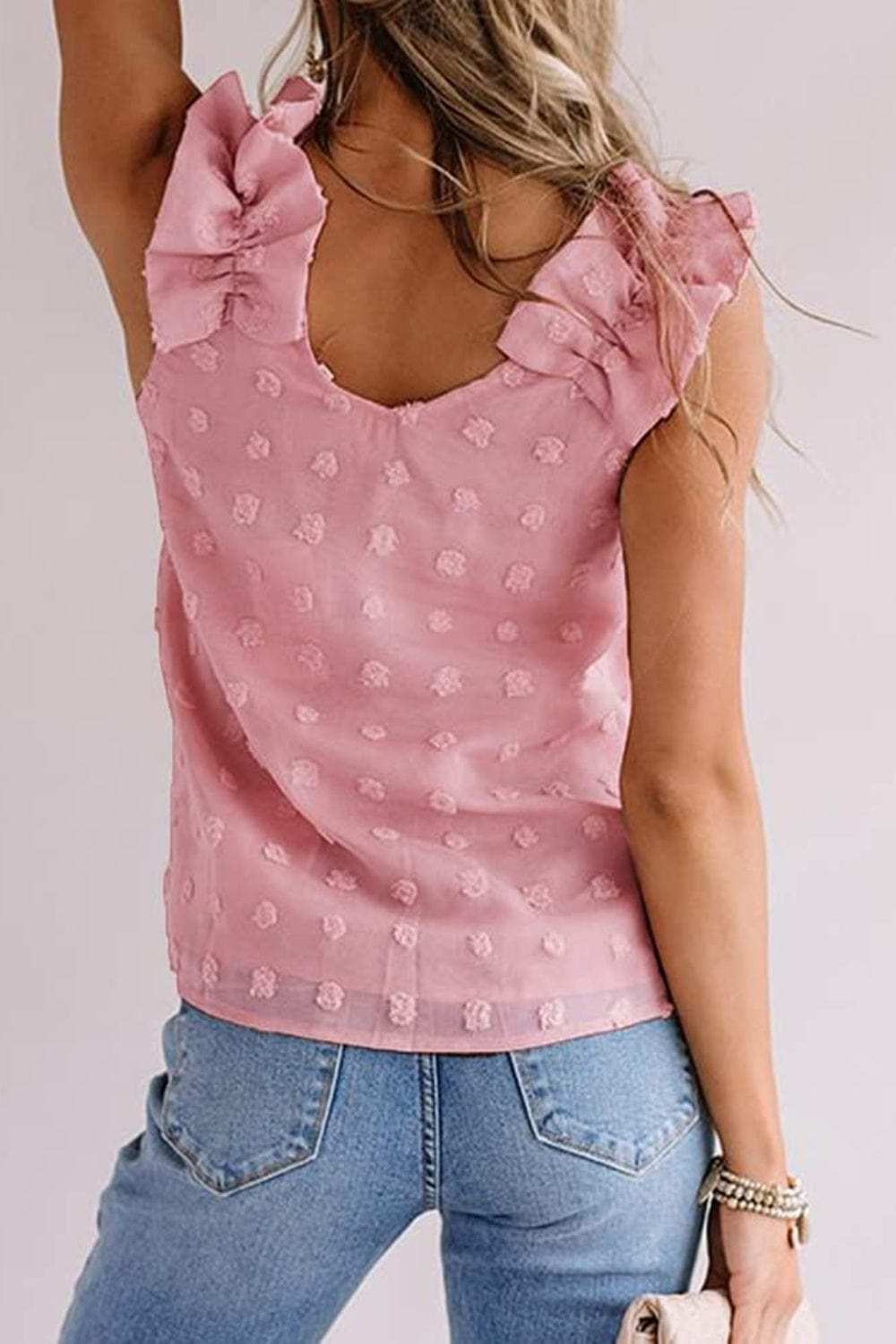 Full Size Swiss Dot V-Neck Tank - Trendsi - Flyclothing LLC