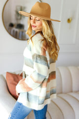 Haptics Full Size Button Down Stripe Soft Fuzzy Sweater Cardigan - Trendsi