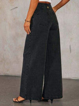 Button Down Vest and Wide Leg Jeans Denim Set - Trendsi - Flyclothing LLC