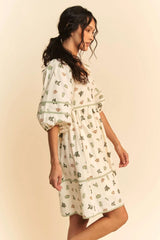 Davi & Dani Cactus Printed Poplin Contrast Piping Mini Dress - Trendsi - Flyclothing LLC
