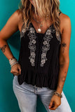 Floral Ruffled Hem Embroidery Cami - Trendsi - Flyclothing LLC