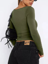 Long Sleeve Sweetheart Neck Crop T-Shirt - Trendsi - Flyclothing LLC
