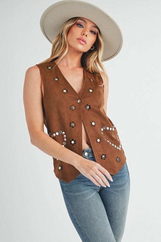 Aemi + Co Heart Rivet Detail Suede Vest Coat - Trendsi - Flyclothing LLC