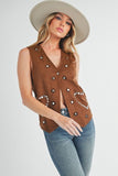 Aemi + Co Heart Rivet Detail Suede Vest Coat - Trendsi