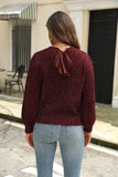 Tied Heathered Round Neck Long Sleeve Sweater - Trendsi