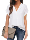 Collared Neck Short Sleeve Blouse - Trendsi - Flyclothing LLC
