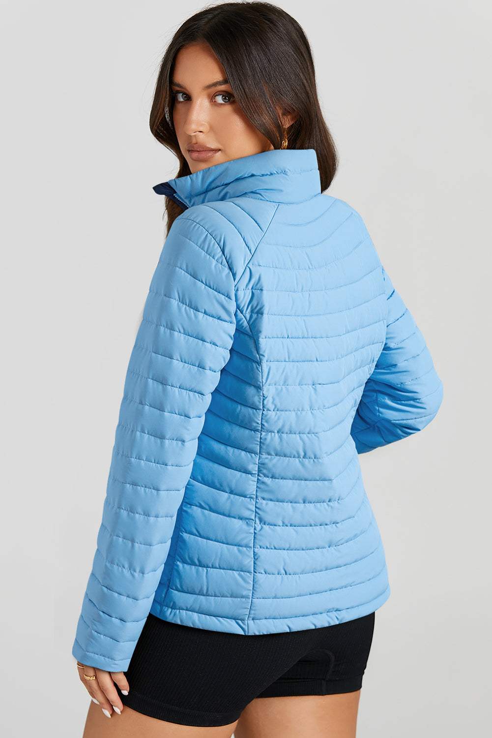 Turtleneck Zip Up Long Sleeve Jacket - Trendsi - Flyclothing LLC