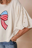 Bowknot Graphic Pearl Puff Half Sleeve T Shirt - Trendsi - Flyclothing LLC