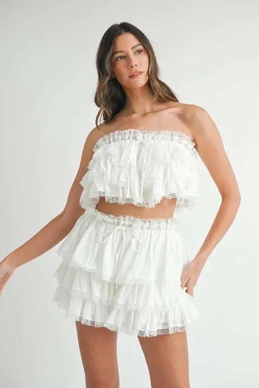 MABLE Ruffle Layered Crop Top and Mini Skirt Set - Trendsi - Flyclothing LLC