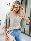 Printed Notched Half Sleeve Blouse - Trendsi - Flyclothing LLC