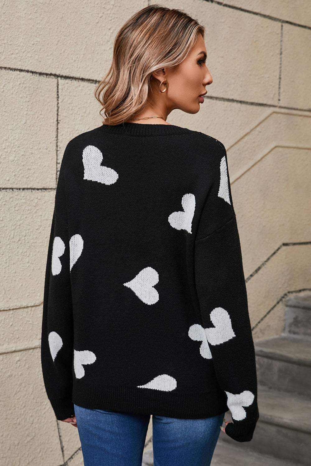 Angel Wings Heart Round Neck Dropped Shoulder Sweater - Trendsi - Flyclothing LLC