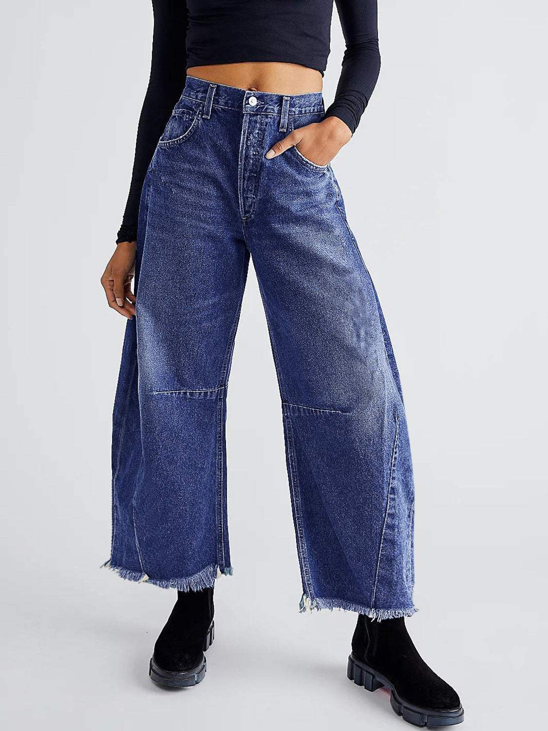 Raw Hem Wide Leg Jeans with Pockets - Trendsi - Flyclothing LLC