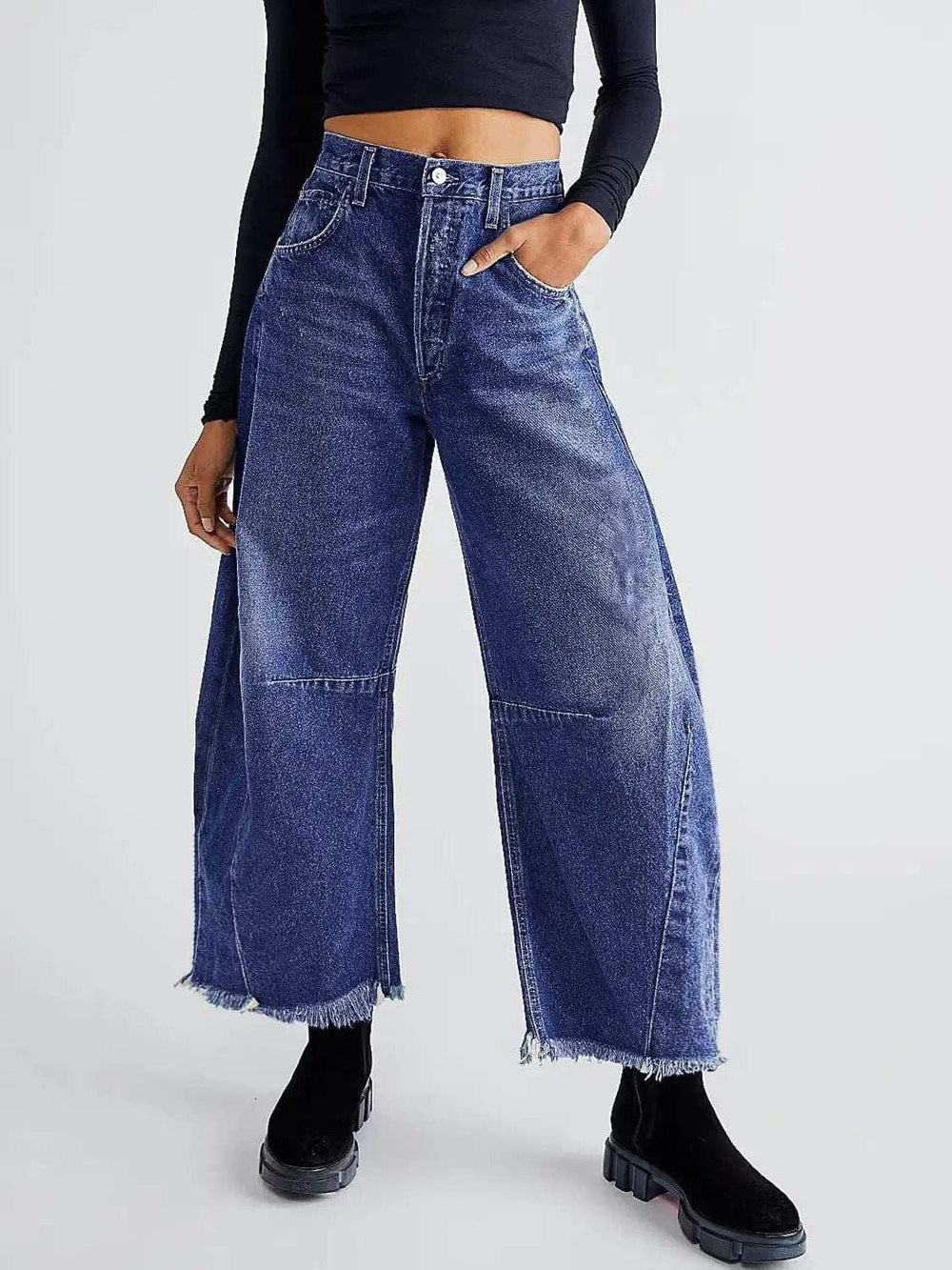 Raw Hem Wide Leg Jeans with Pockets - Trendsi - Flyclothing LLC
