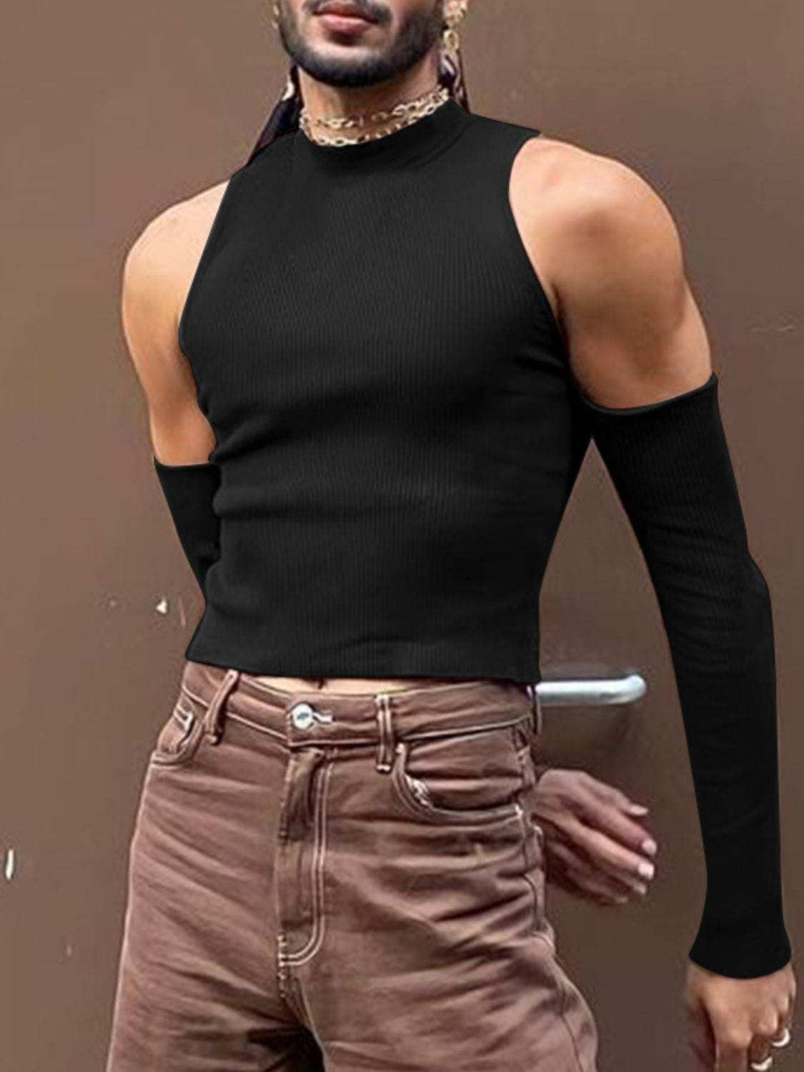Men's Full Size Mock Neck Cold Shoulder T-Shirt Plus Size - Trendsi - Flyclothing LLC