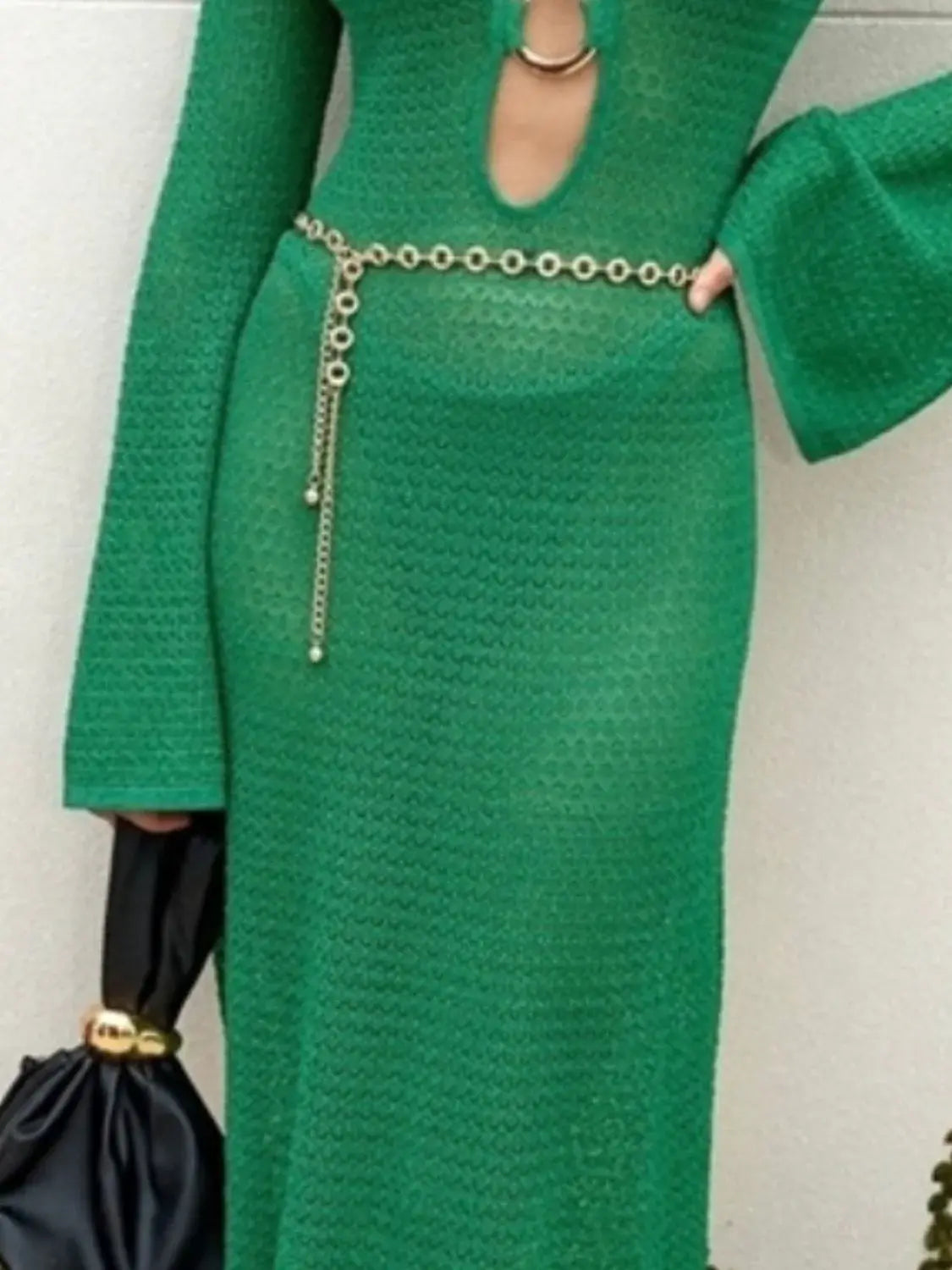 Slit Plunge Flare Sleeve Cover-Up Dress - Trendsi - Flyclothing LLC