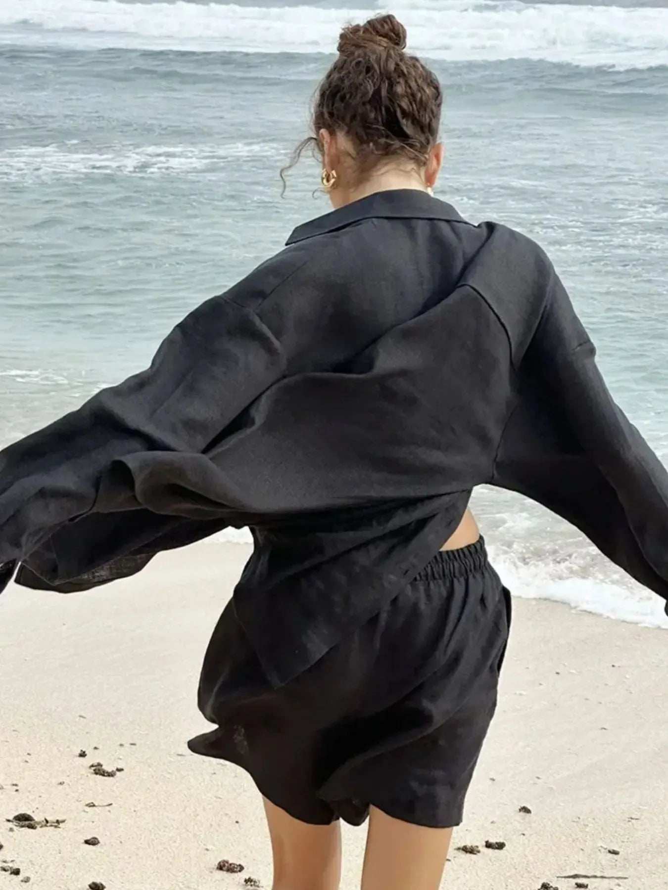 Button Up Long Sleeve Shirt and Shorts Set - Trendsi - Flyclothing LLC