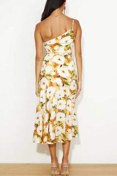 Ruched Printed Single Shoulder Midi Dress - Trendsi - Flyclothing LLC