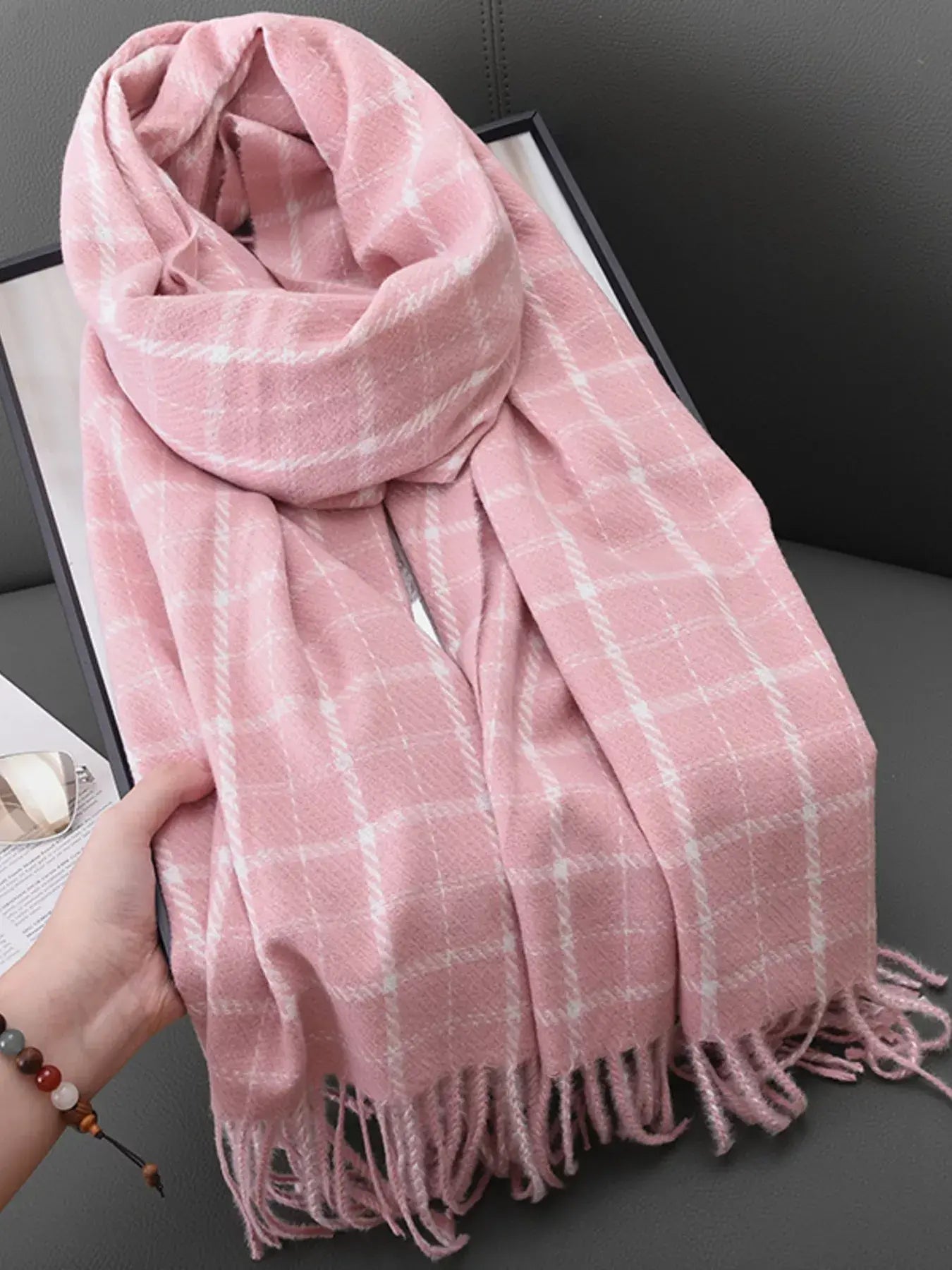 Classic Plaid Fringe Scarf - Trendsi - Flyclothing LLC