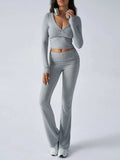 Devine Ruched Long Sleeve Top and Pants Set - Trendsi - Flyclothing LLC