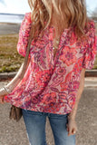 Floral Print Ruffled Puff Short Sleeve Blouse - Trendsi