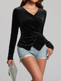 Ruched Surplice Long Sleeve Top - Trendsi - Flyclothing LLC