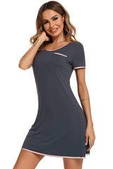 Contrast Trim Pocketed Round Neck Lounge Dress - Trendsi - Flyclothing LLC