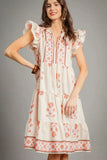 Umgee Printed Tie Neck Ruffle Cap Sleeve Dress - Trendsi