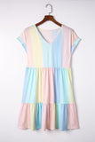 Color Block V-Neck Short Sleeve Mini Dress - Trendsi