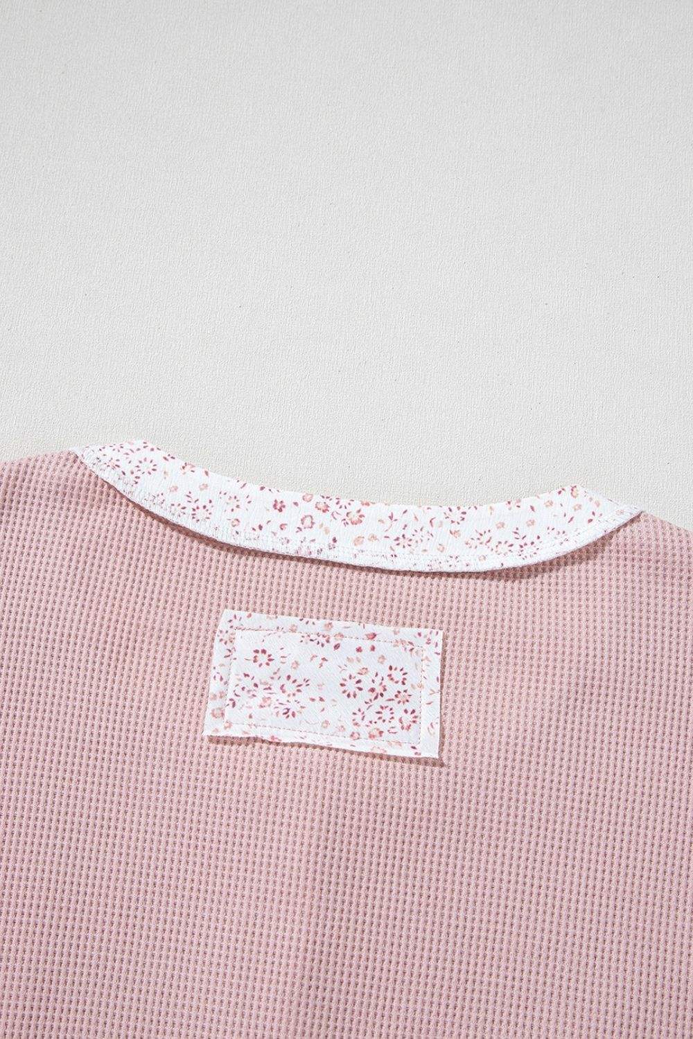 Waffle Floral Patchwork Exposed Seam Detail Short Sleeve Top - Trendsi - Flyclothing LLC