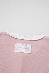 Waffle Floral Patchwork Exposed Seam Detail Short Sleeve Top - Trendsi - Flyclothing LLC