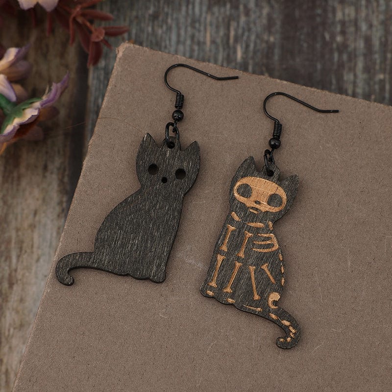 Alloy Hook Wooden Cat Earrings - Trendsi