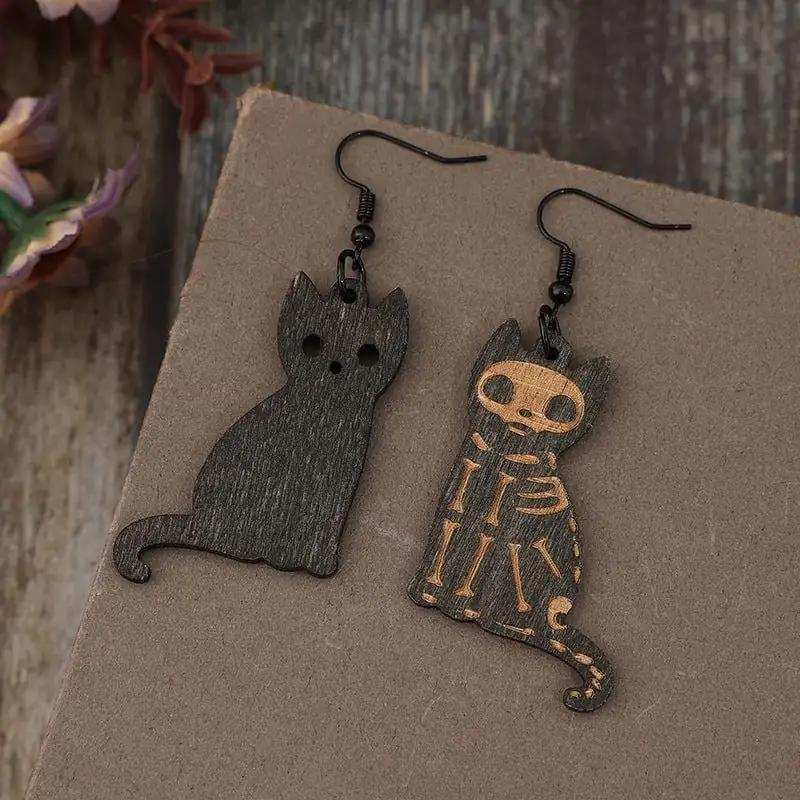 Alloy Hook Wooden Cat Earrings - Trendsi - Flyclothing LLC